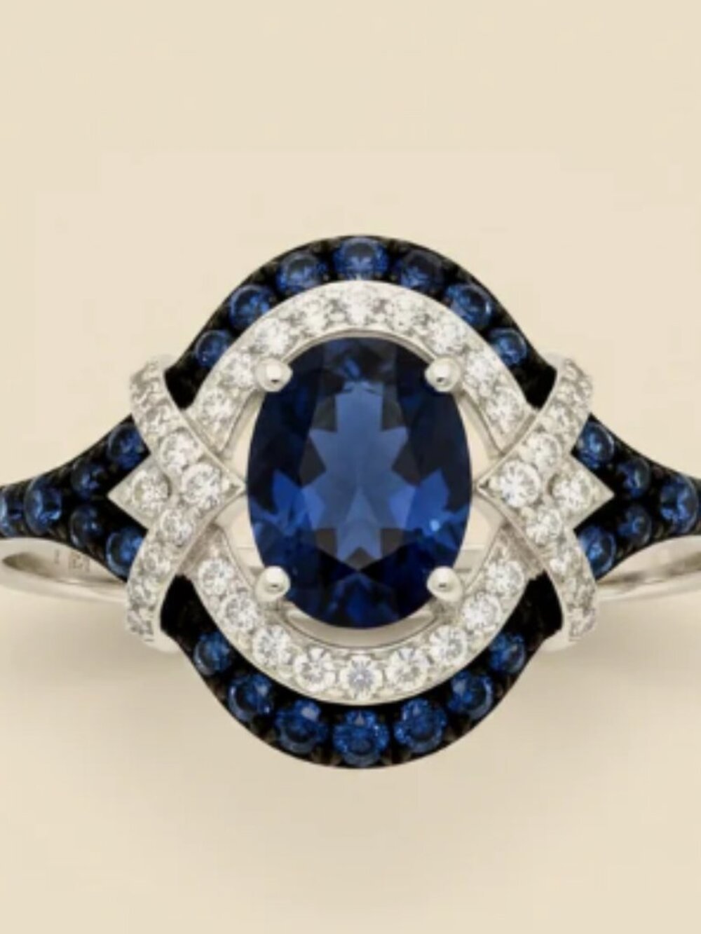 EFFY 14K Sapphire & Diamond White Gold Bridal Registry Engagement Glorious Ring